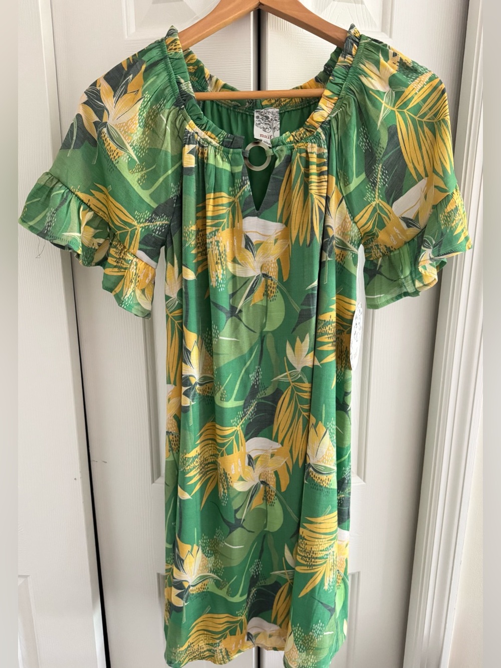 Anthropologie Naïf Tropical Shift Dress, Green/Yellow, Women’s Size Small